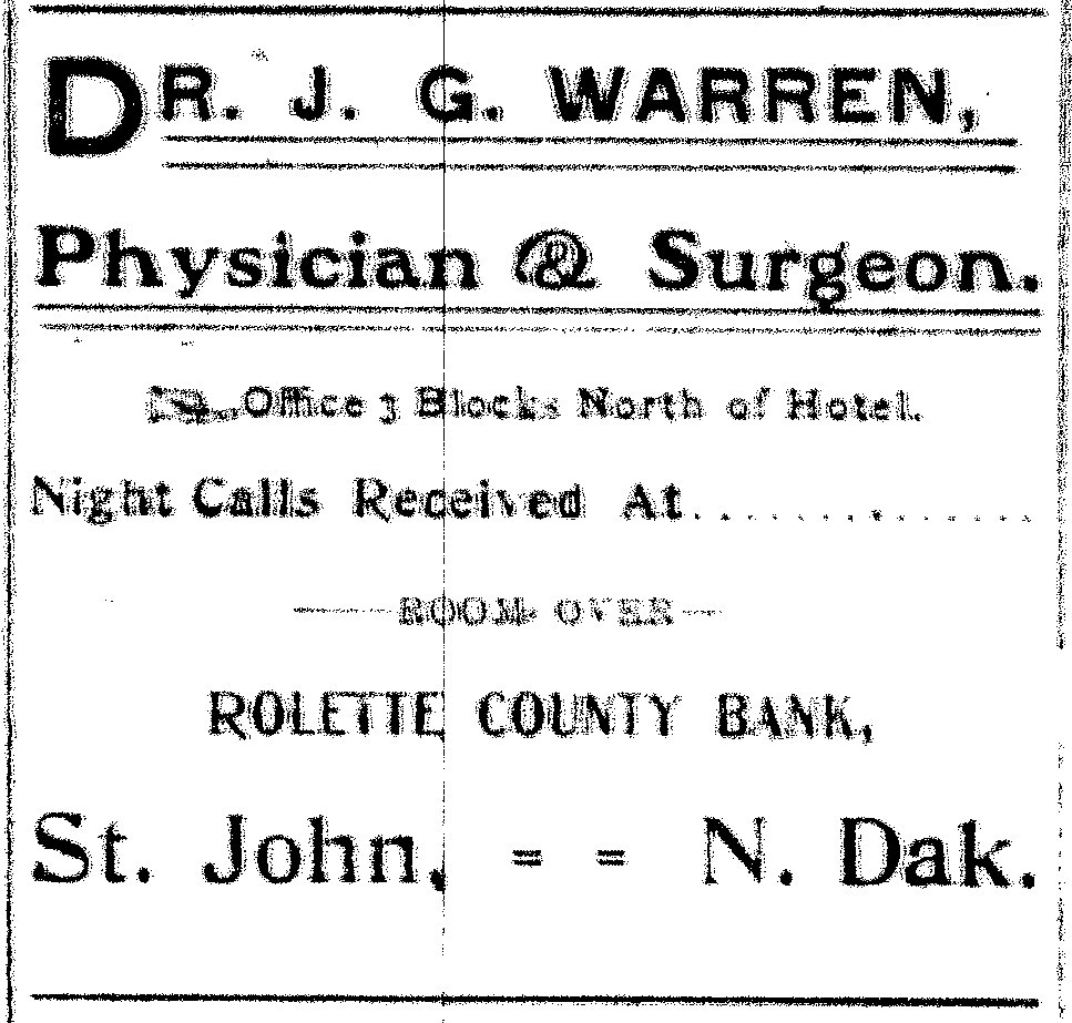 Dr John Warren Newspaper Ad for practice in St John